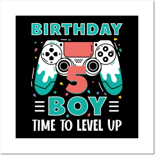 5th Birthday Boy Gamer Funny B-day Gift For Boys kids toddlers Posters and Art